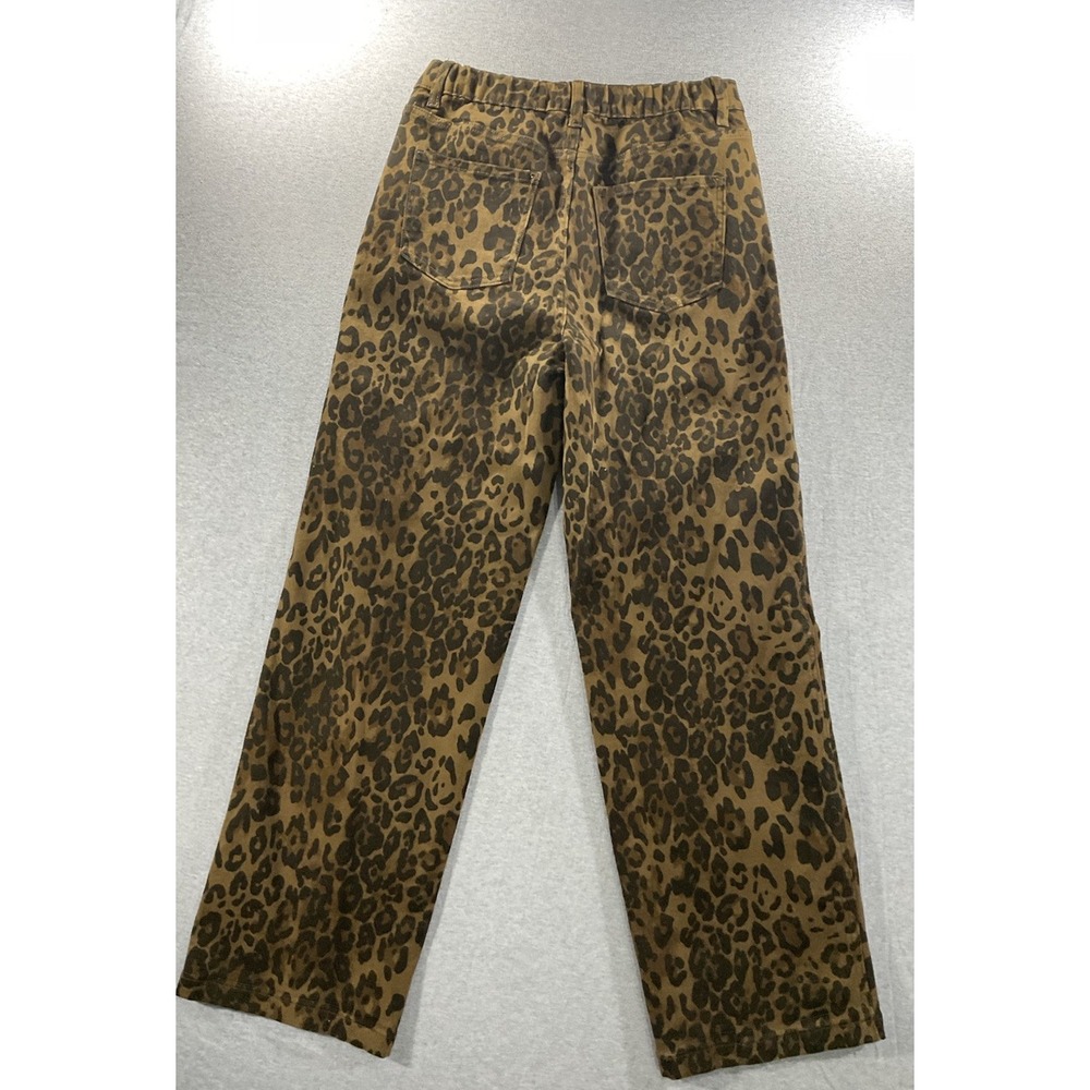 Oneso Leopard Print Wide Leg Jeans Women's Size 29 Brown High Rise Stretch Denim - Picture 2 of 7